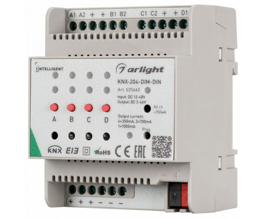 Контроллер-диммер Arlight Intelligent KNX-204-DIM-DIN (12-48V, 8x0.35/4x0.7/2x1A)